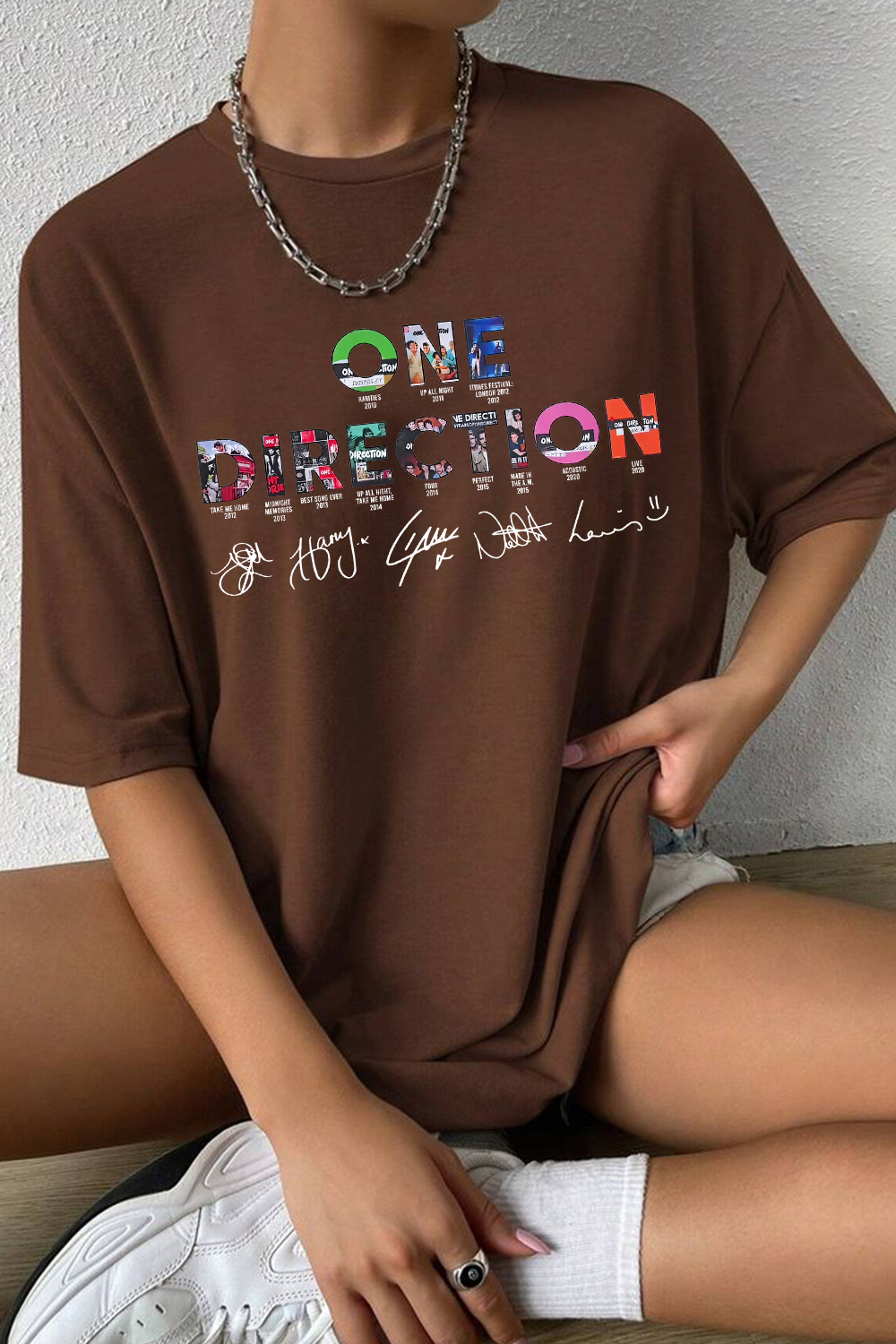 onedirection cartoon letter print t-shirt