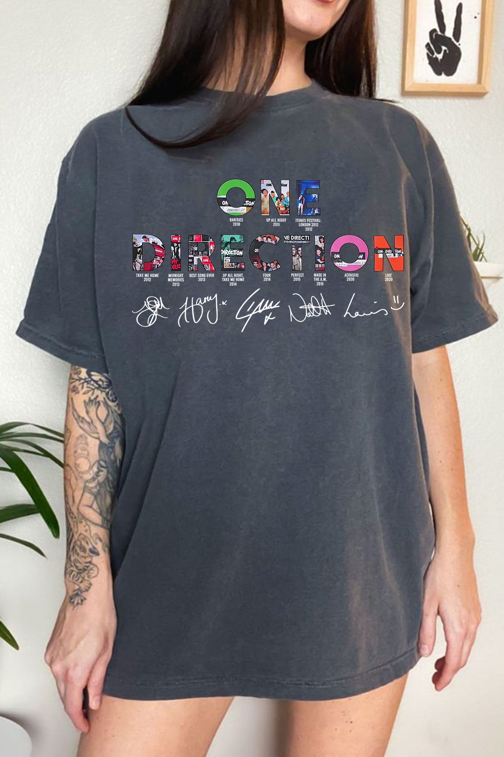 onedirection cartoon letter print t-shirt