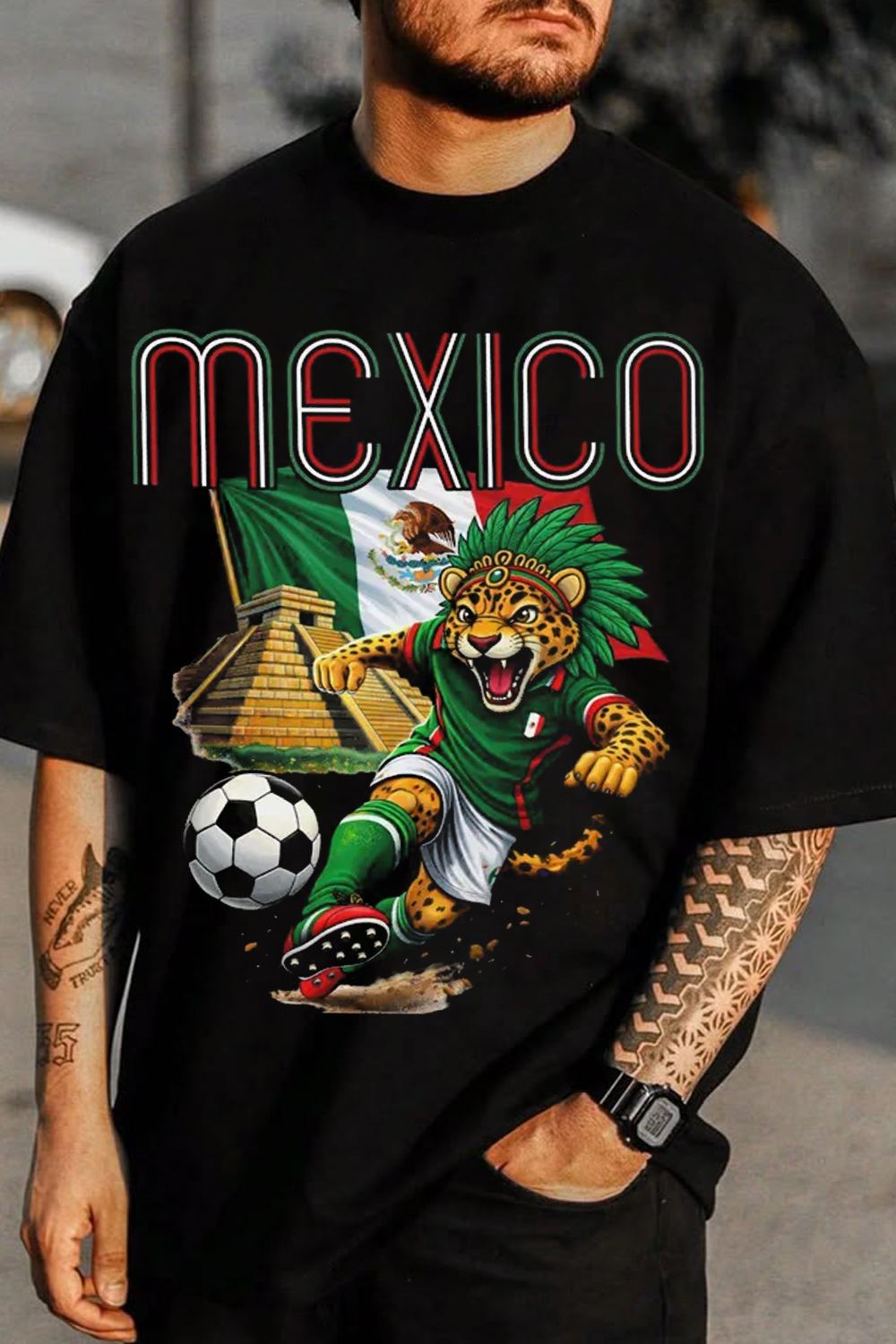 Mexico World Soccer Jaguar Pyramid 26 Graphic Tee