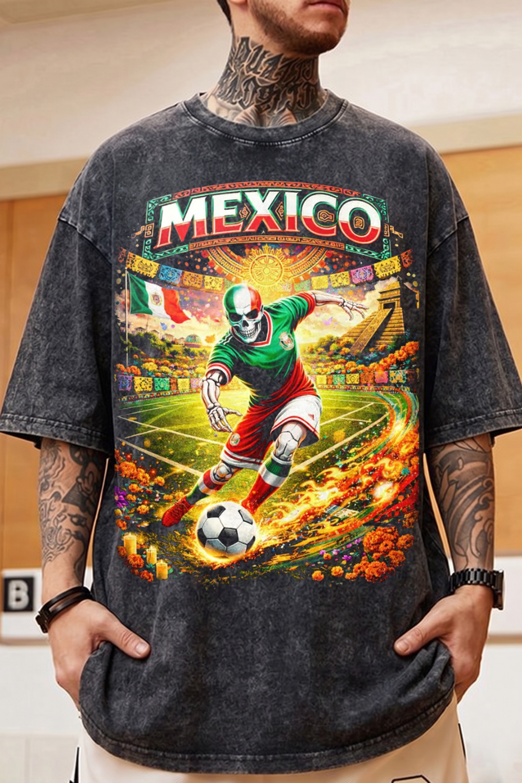 Mexico Skull Soccer Washed Cotton Tee