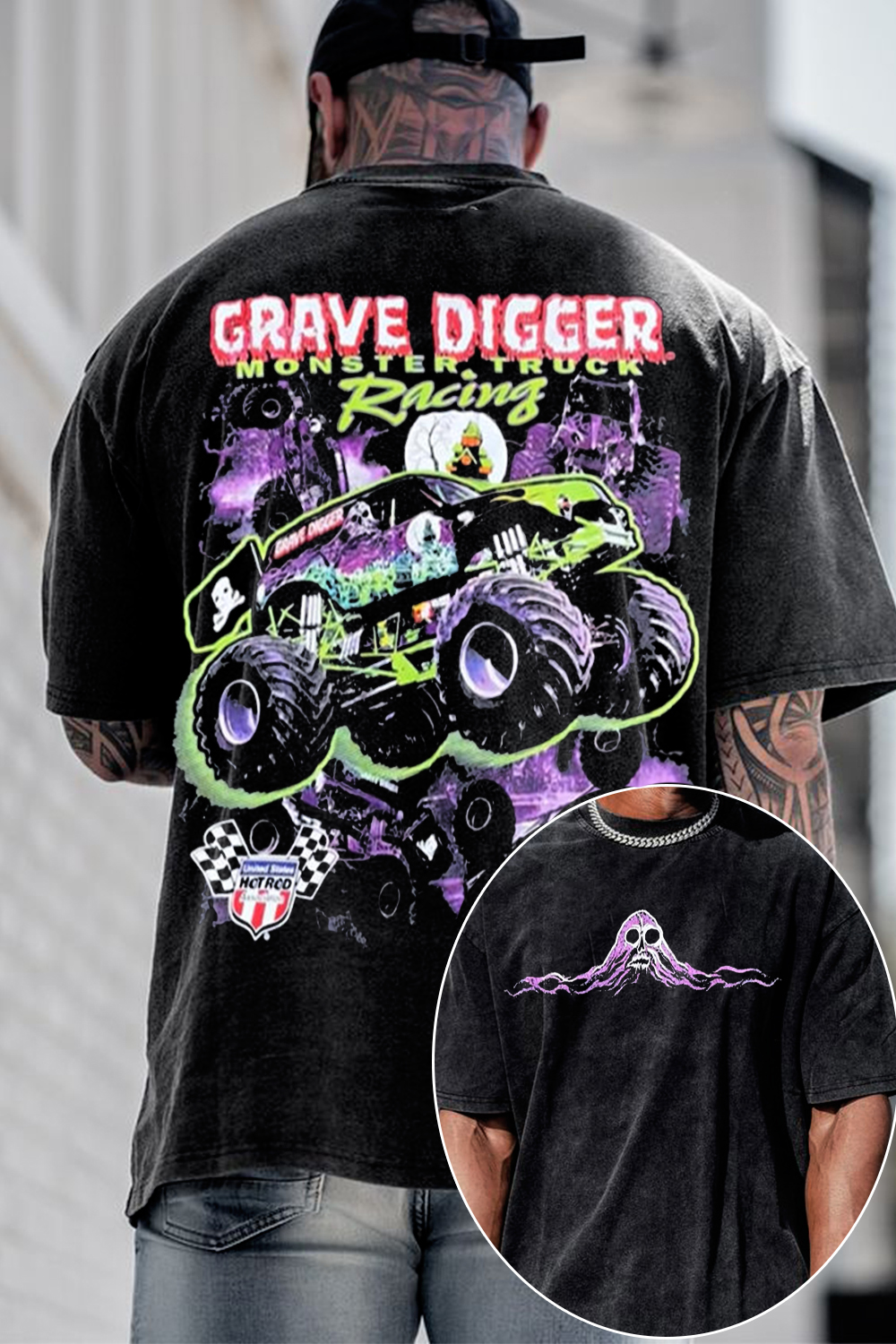 Monster Truck Garment-Washed Printed T-Shirt
