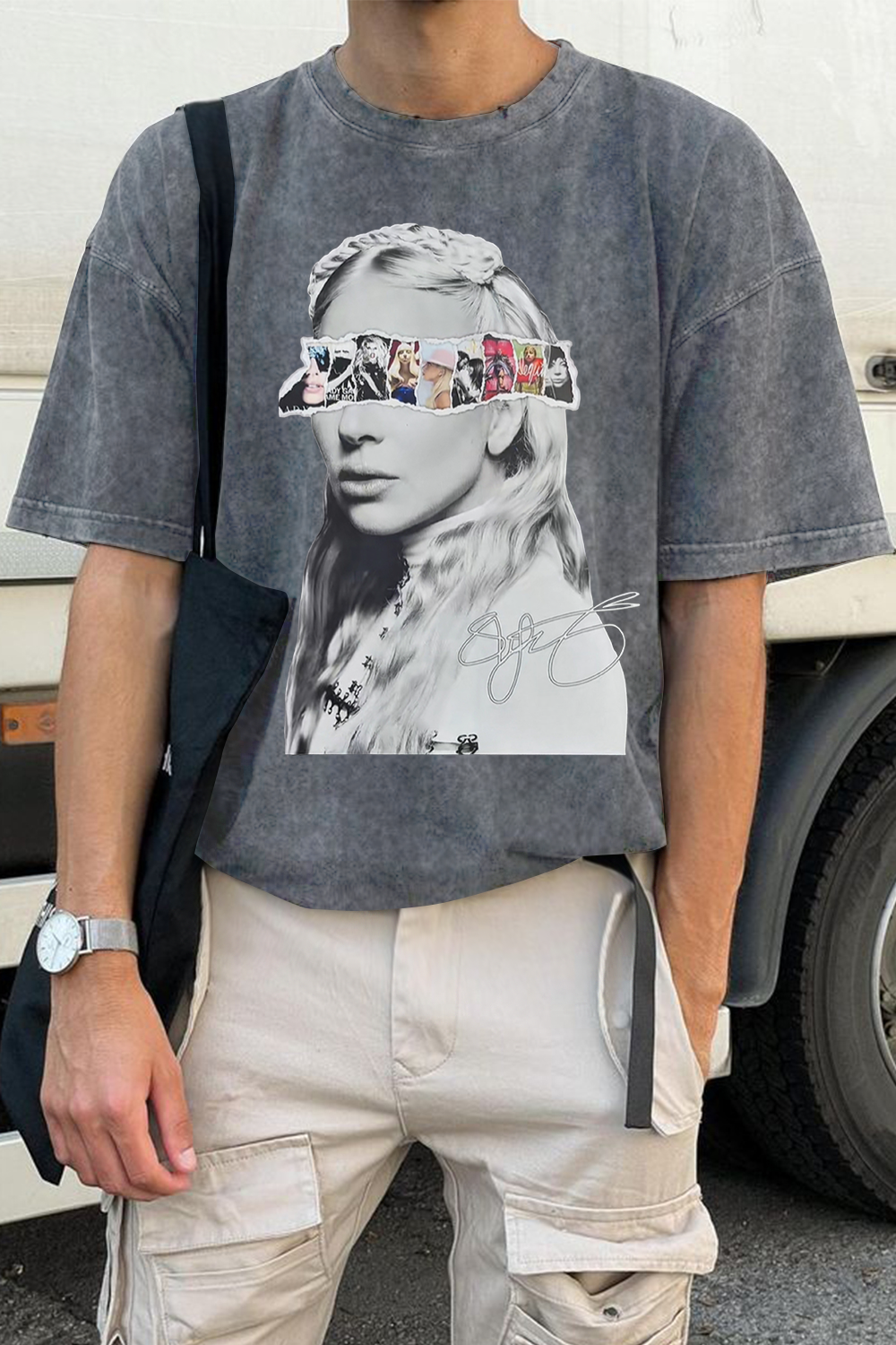 ladygaga Albums washed cotton printed short-sleeved T-shirt