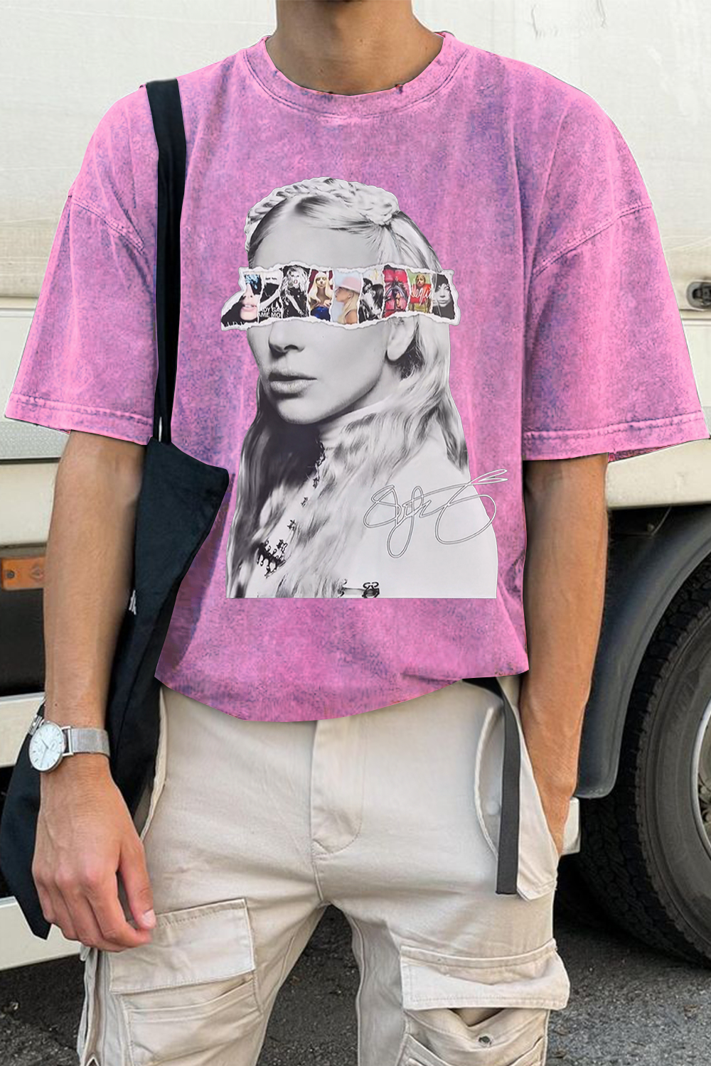 ladygaga Albums washed cotton printed short-sleeved T-shirt