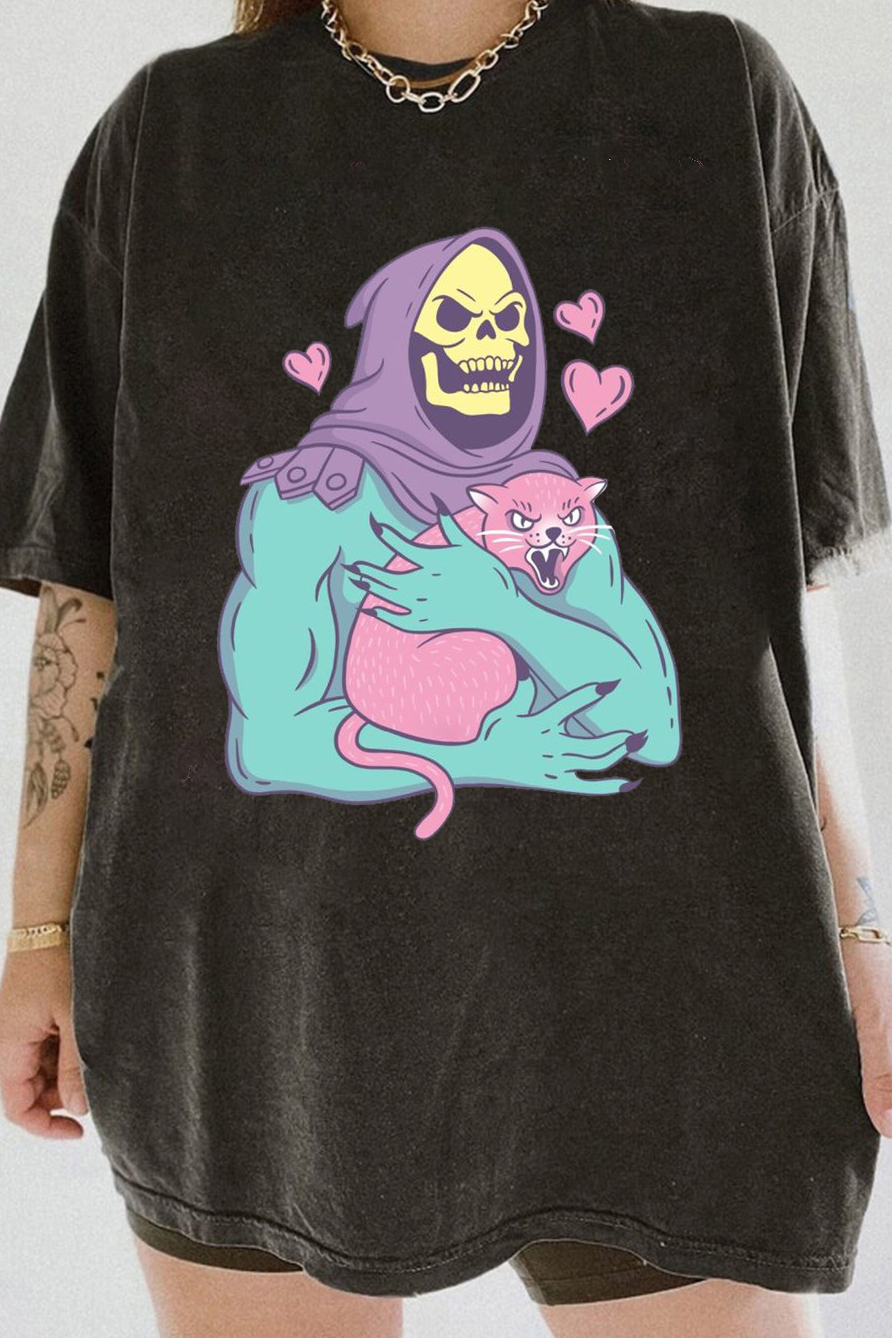 Funny Skull Cat  Tee For Womenirt