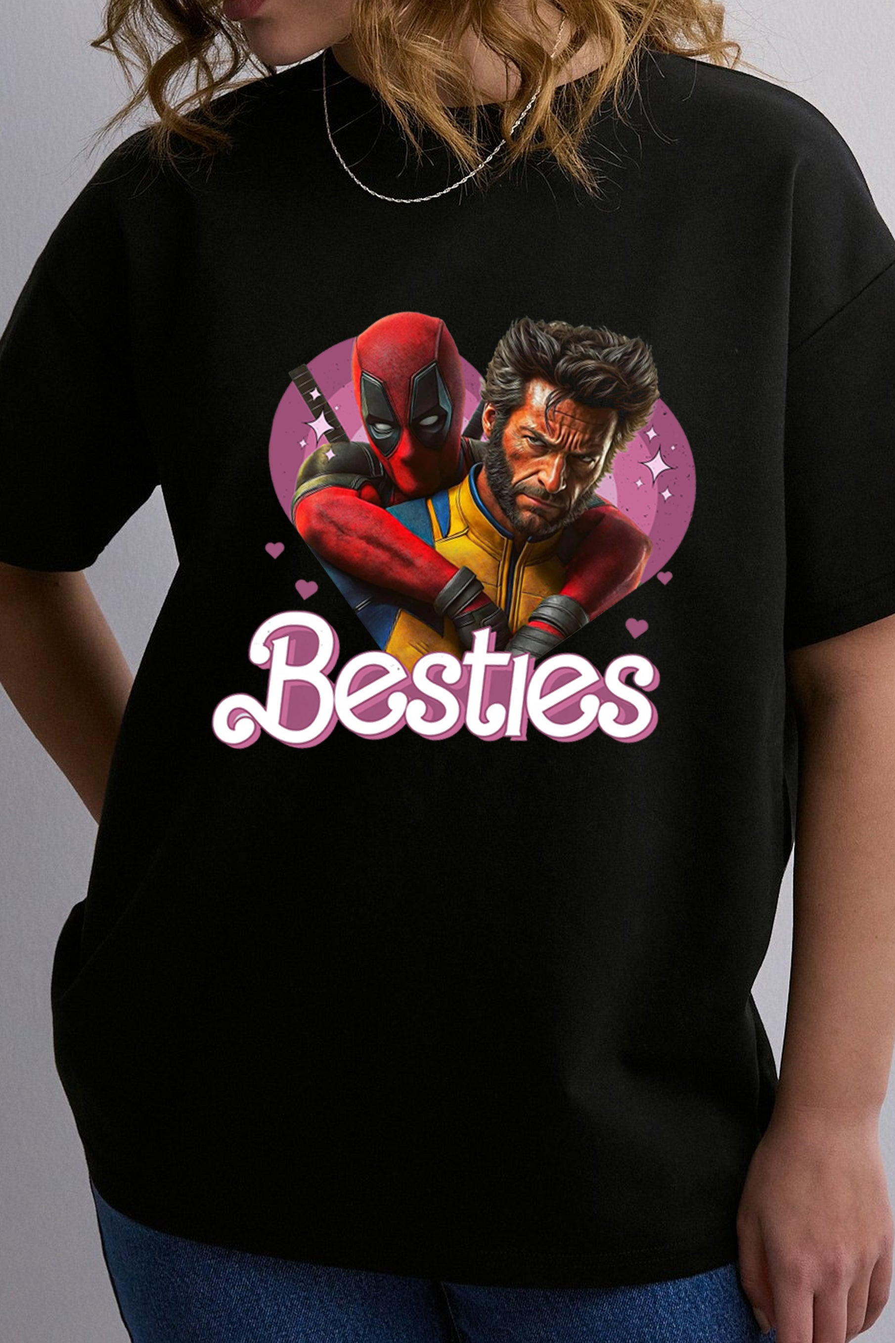 CUTE DEADPOOL AND WOLVERINE BESTIES FOREVER TEE FOR WOMEN