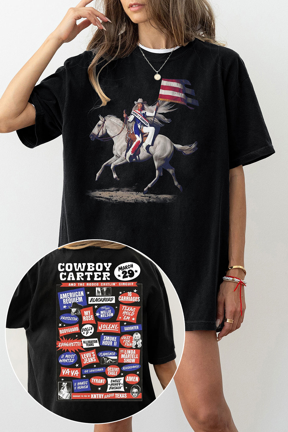 Cowboy Carter Gildan 2 Sides Beyoncee Tee For Women