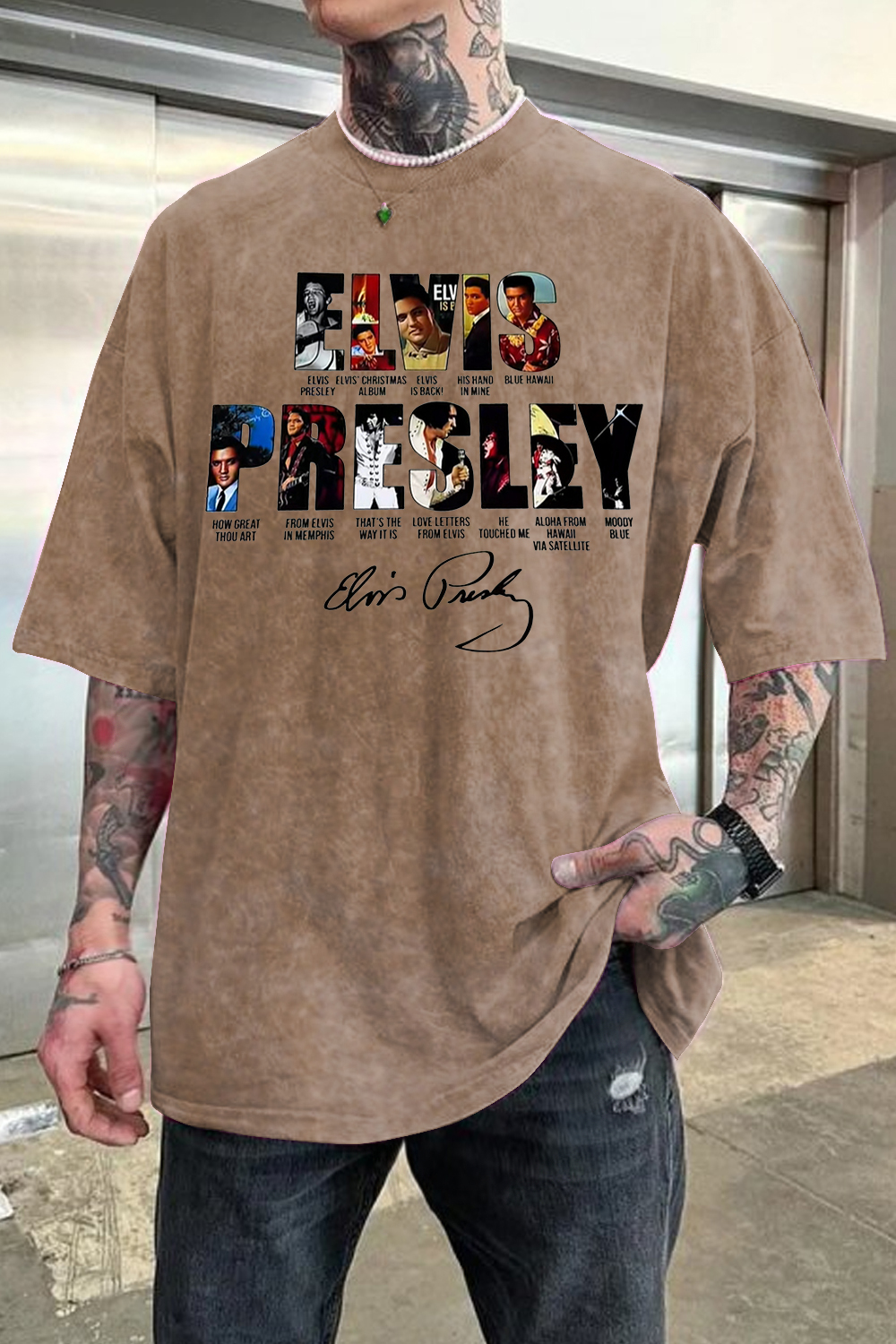 Washed cotton Love My E men's short-sleeved T-shirt