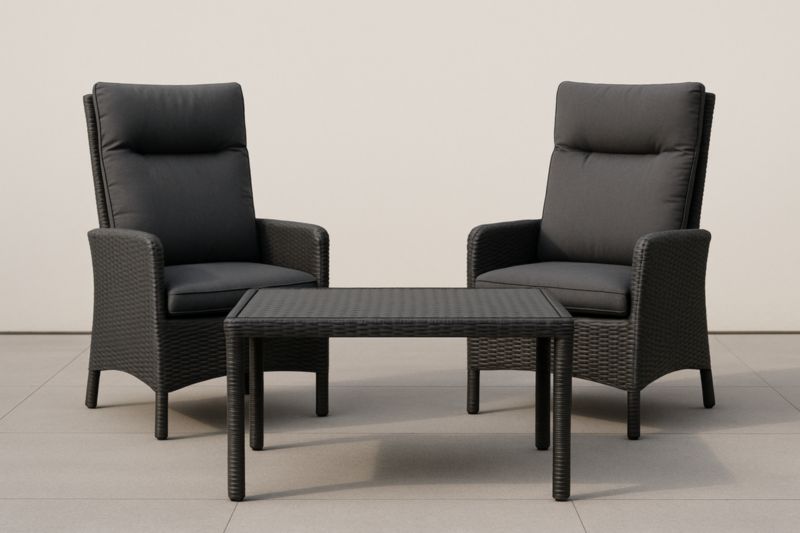 Ensemble de table et chaises 3 pièces en rotin synthétique noir