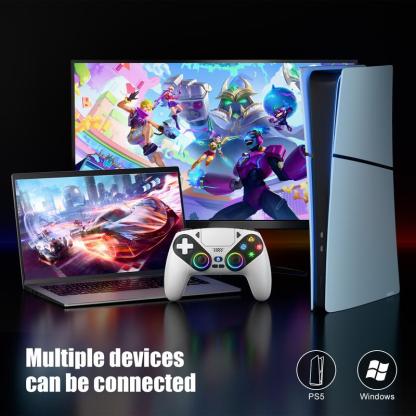 HolidayHaul Anti-Drift Calibration Guide Christmas Gift Wireless Gaming Controller Pro for PS5 with LED RGB Light– Compatible with Playstation 5,Dual Vibration, Motion Sensing, Programmable Buttons & 1000mAh Fast-Charging Battery