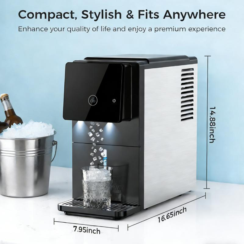 Nugget Ice Maker Dispenser, Self Dispensing Pellet Ice Machine, 33lbs/24H, 15Mins Quick Ice Make, 33lbs Sonic Ice Storage, Ice Full Indicator, Self-Cleaning, Kitchen, Office, Bar, Party
