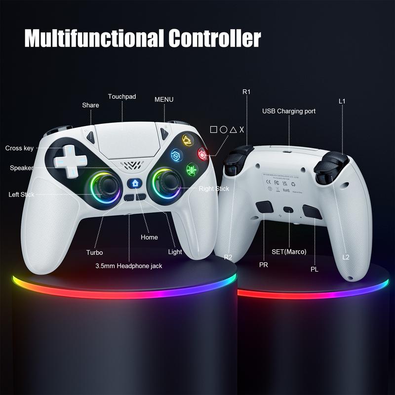 HolidayHaul Anti-Drift Calibration Guide Christmas Gift Wireless Gaming Controller Pro for PS5 with LED RGB Light– Compatible with Playstation 5,Dual Vibration, Motion Sensing, Programmable Buttons & 1000mAh Fast-Charging Battery