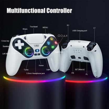 HolidayHaul Anti-Drift Calibration Guide Christmas Gift Wireless Gaming Controller Pro for PS5 with LED RGB Light– Compatible with Playstation 5,Dual Vibration, Motion Sensing, Programmable Buttons & 1000mAh Fast-Charging Battery