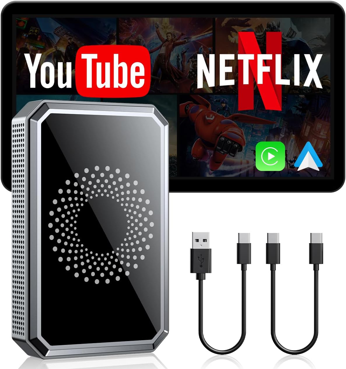 AutoSky AI Box Lite – Wireless CarPlay & Android Auto Adapter with Netflix & YouTube – Plug & Play CarPlay Converter – Works with Factory Wired CarPlay Systems (2016+)