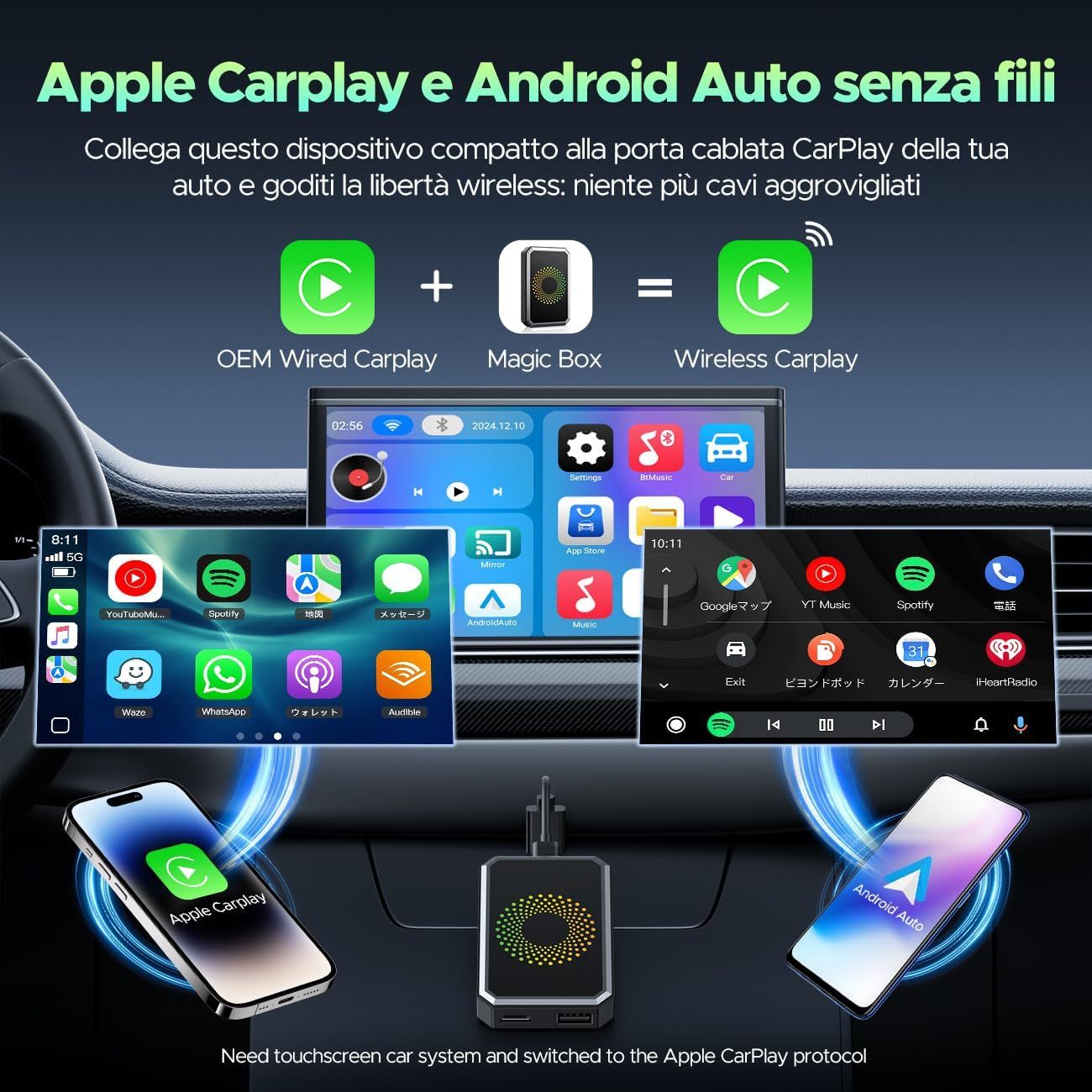 AutoSky AI Box Lite – Wireless CarPlay & Android Auto Adapter with Netflix & YouTube – Plug & Play CarPlay Converter – Works with Factory Wired CarPlay Systems (2016+)