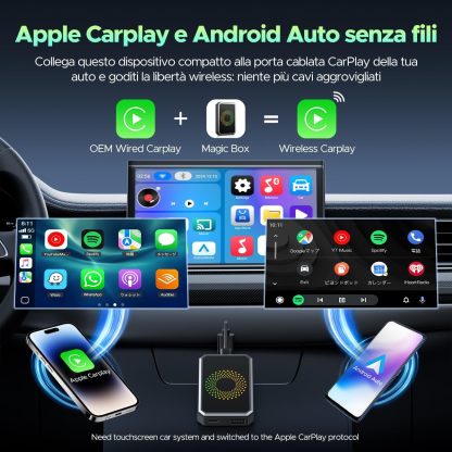 AutoSky AI Box Lite – Wireless CarPlay & Android Auto Adapter with Netflix & YouTube – Plug & Play CarPlay Converter – Works with Factory Wired CarPlay Systems (2016+)