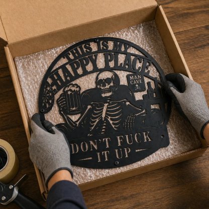 💀🍺"This Is My Happy Place" Funny Man Cave Decor