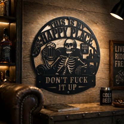 💀🍺"This Is My Happy Place" Funny Man Cave Decor