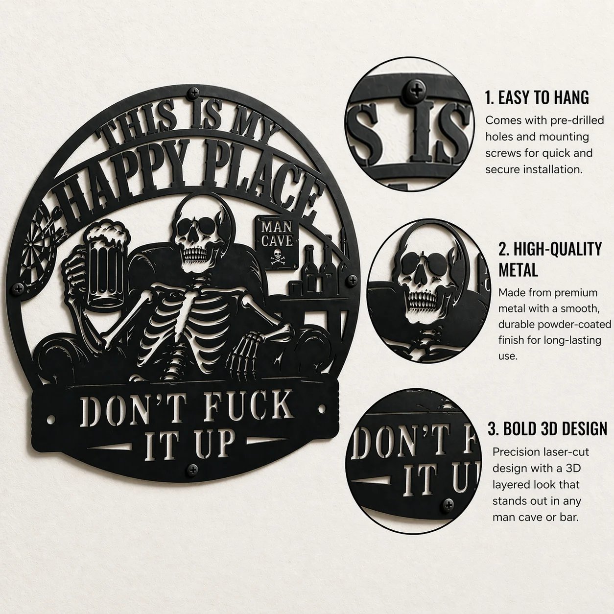 💀🍺"This Is My Happy Place" Funny Man Cave Decor