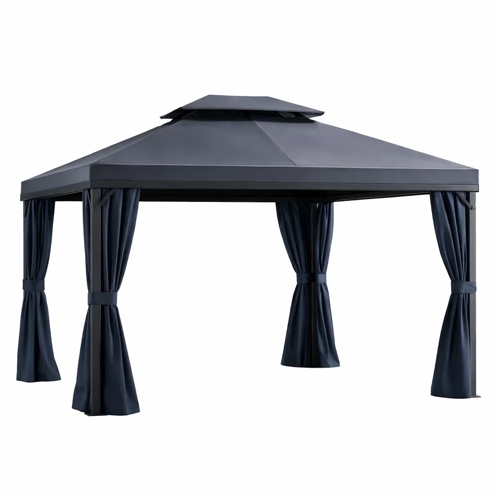 Gazebo in Alluminio con Tenda in Poliestere Grigio Scuro 300x300x270 cm-ELITEFURNZ