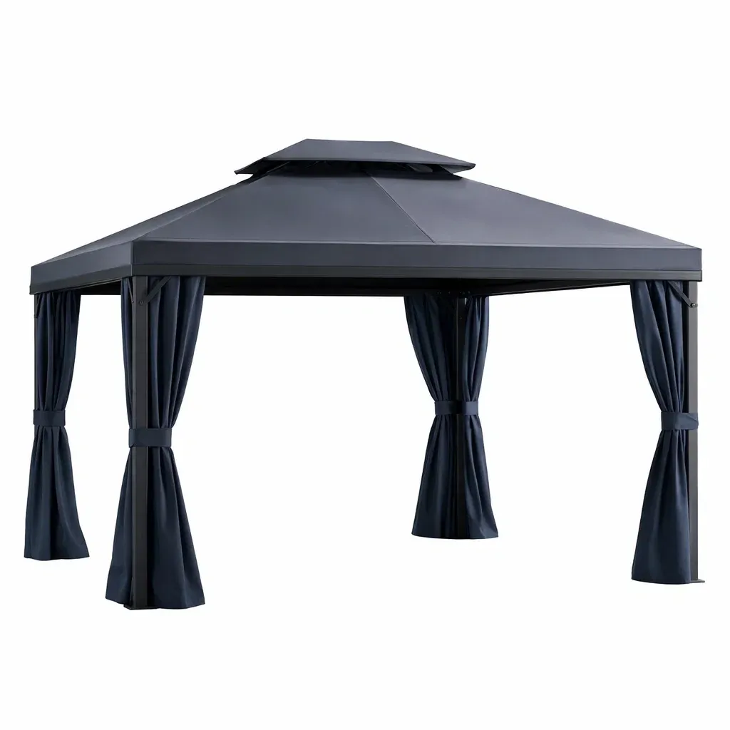 Gazebo in Alluminio con Tenda in Poliestere Grigio Scuro 300x300x270 cm-ELITEFURNZ