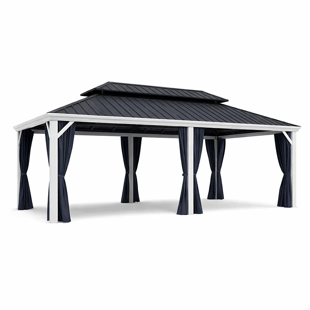 Gazebo in Alluminio e Acciaio con Tendaggi in Poliestere ft Grigio/Nero-ELITEFURNZ