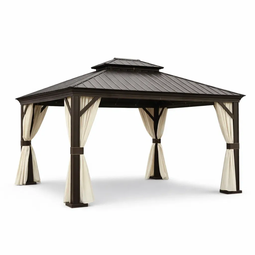 Gazebo in Acciaio con Tetto in Metallo e Tende in Poliestere-ELITEFURNZ
