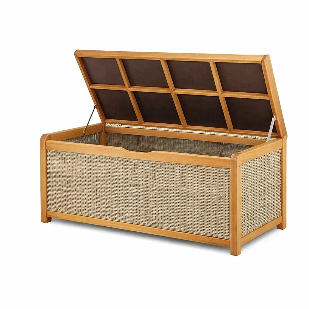 Cassapanca in Legno e Vimini Naturale-ELITEFURNZ