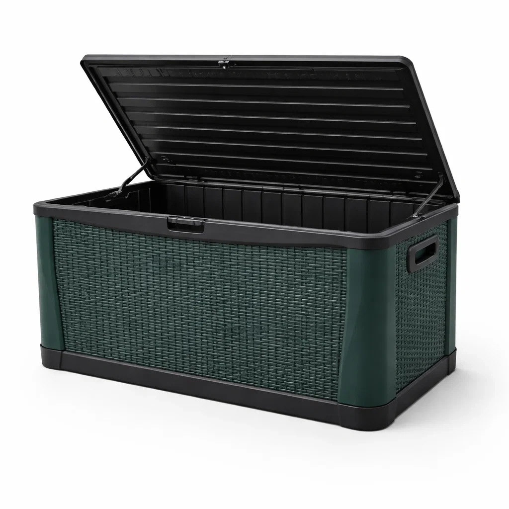 Baule portaoggetti esterno in polipropilene intrecciato Verde 117x45x57 cm-ELITEFURNZ