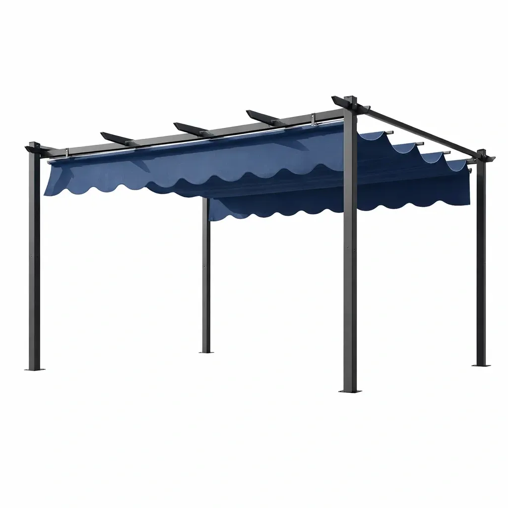 Pergola in Alluminio con Tetto Retrattile in Poliestere Blu-ELITEFURNZ