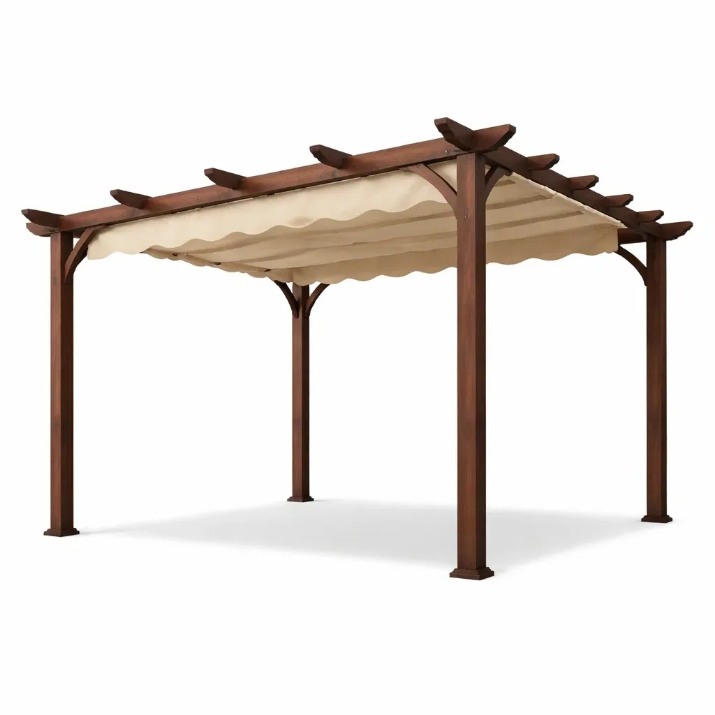 Pergola in Legno con Telo in Poliestere 400x300x220 cm Beige-ELITEFURNZ