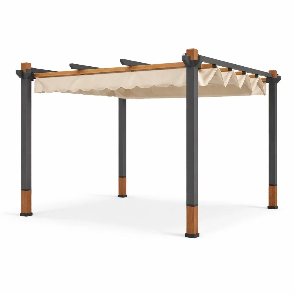 Pergolato da Giardino in Acciaio e Legno con Telo Poliestere Crema-ELITEFURNZ
