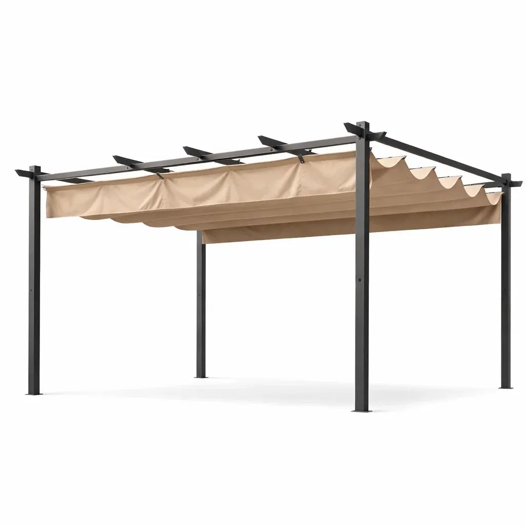 Pergola in Metallo con Copertura in Poliestere Beige-ELITEFURNZ