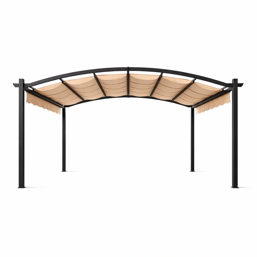 Pergola in Acciaio con Tettoia in Tessuto Poliestere Beige-ELITEFURNZ