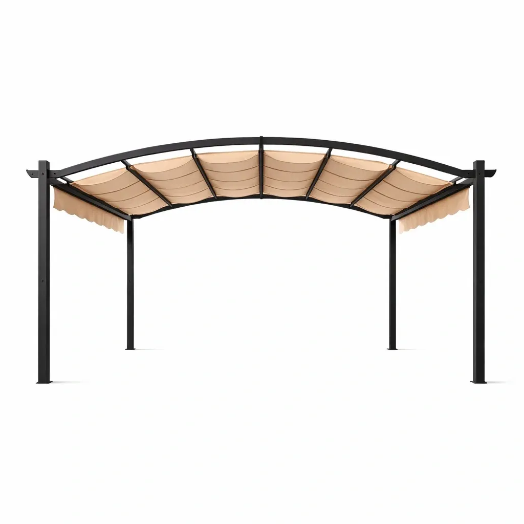 Pergola in Acciaio con Tettoia in Tessuto Poliestere Beige-ELITEFURNZ