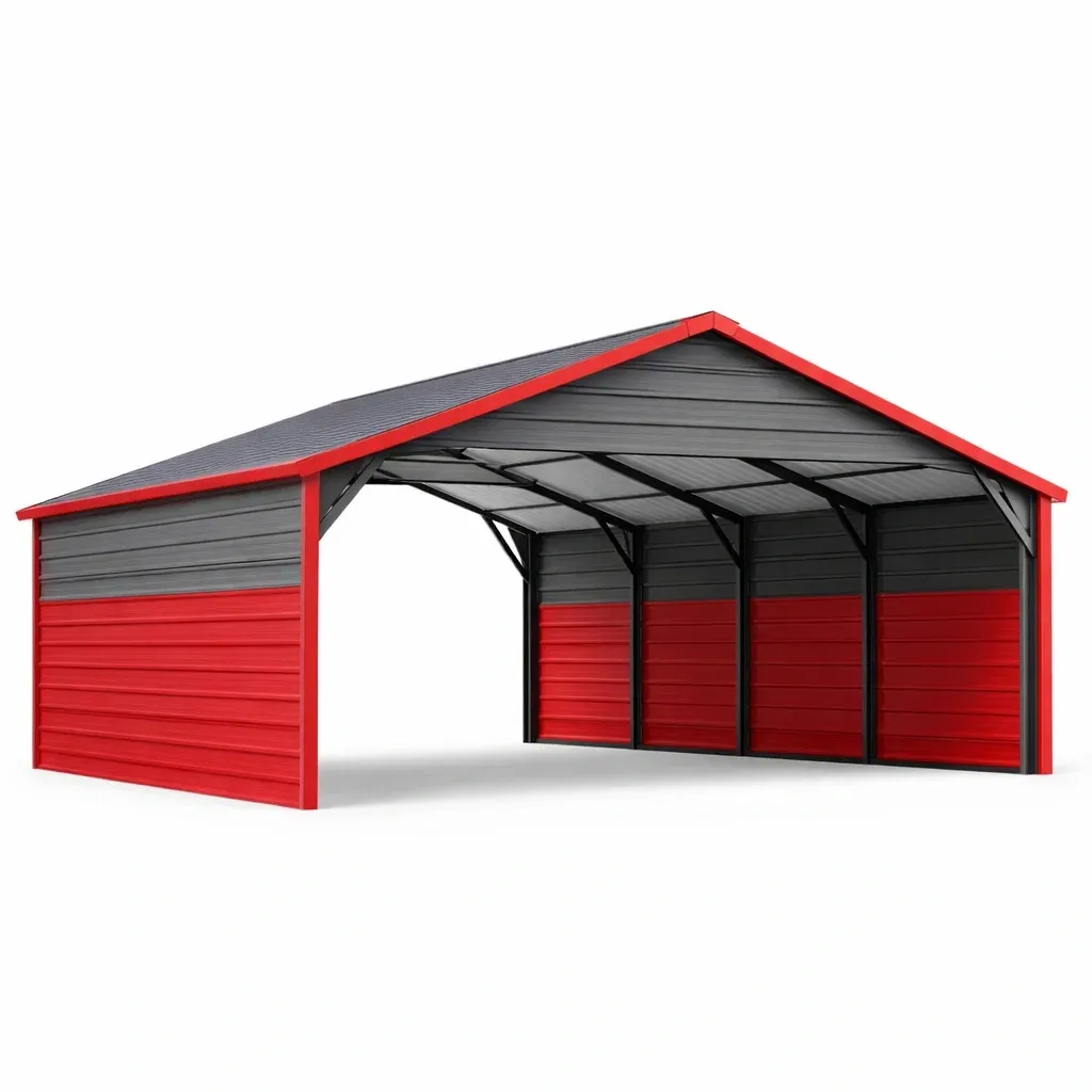 Rimessa Auto in Metallo per Esterni, Rosso e Grigio, 600x300x250 cm-ELITEFURNZ