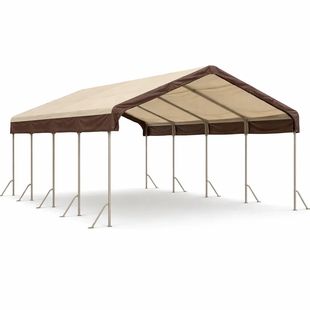 Tenda per Esterno in Acciaio e Polietilene 600x300x280 cm Beige/Marrone-ELITEFURNZ