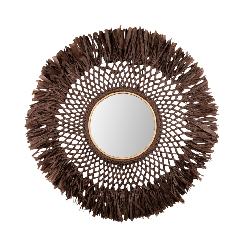 Boho Round Wall Mirror with Woven Fringe Frame-natashahinson.shop