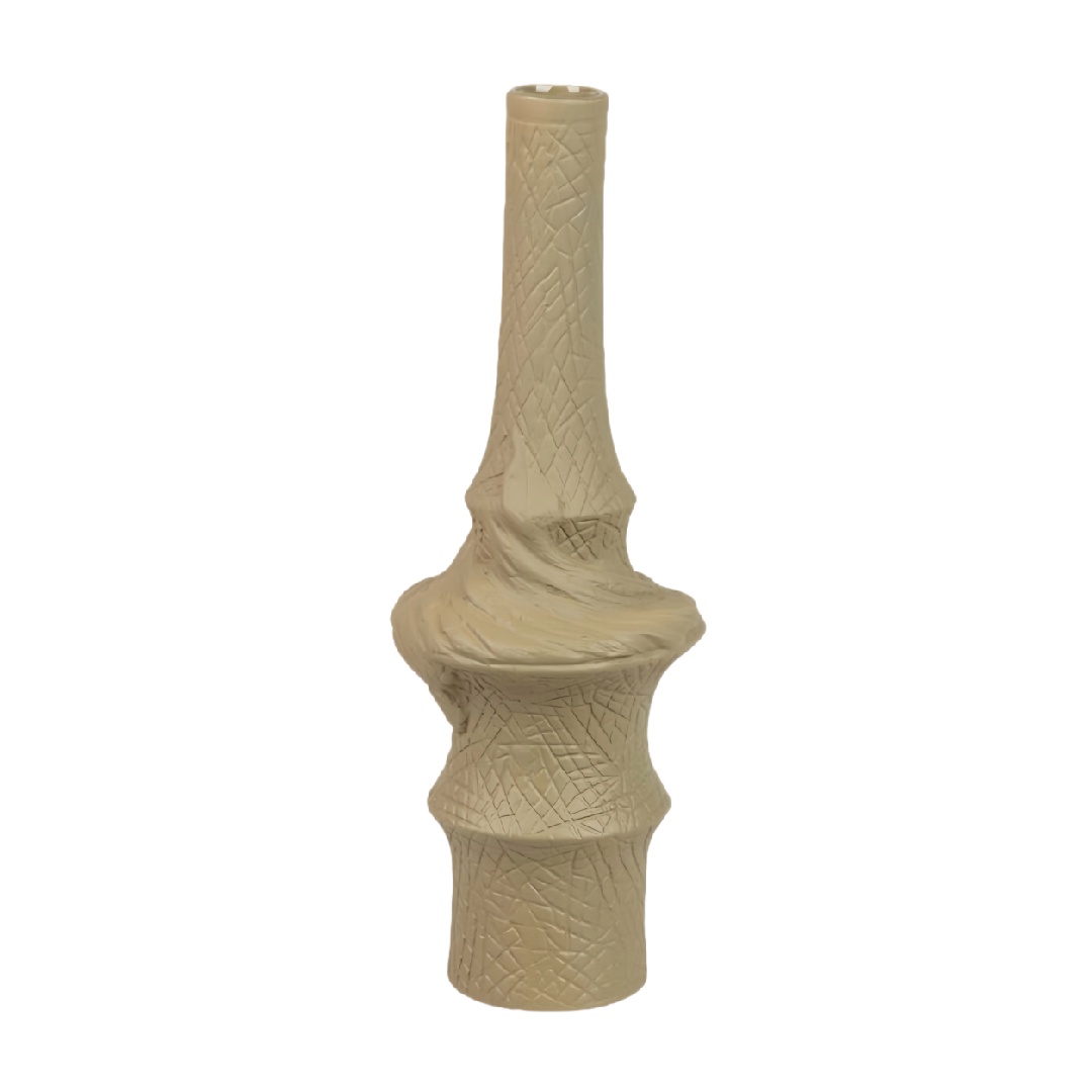 Primitive Textured Beige Ceramic Totem Vase - Hand-Crafted Sculptural Abstract Tabletop Decor-eyhardware.com