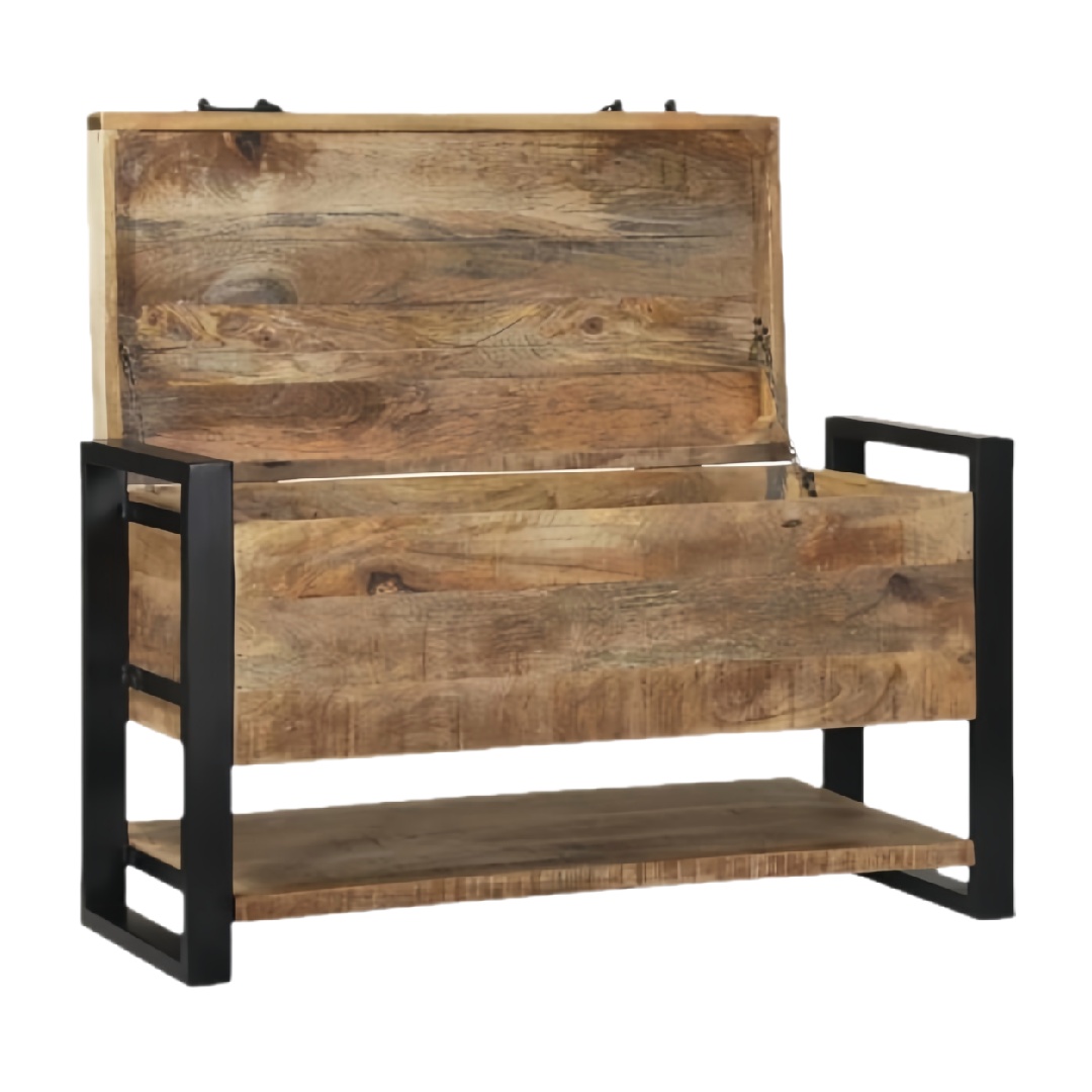 Industrial Style Wooden Storage Chest with Metal Frame-eyhardware.com