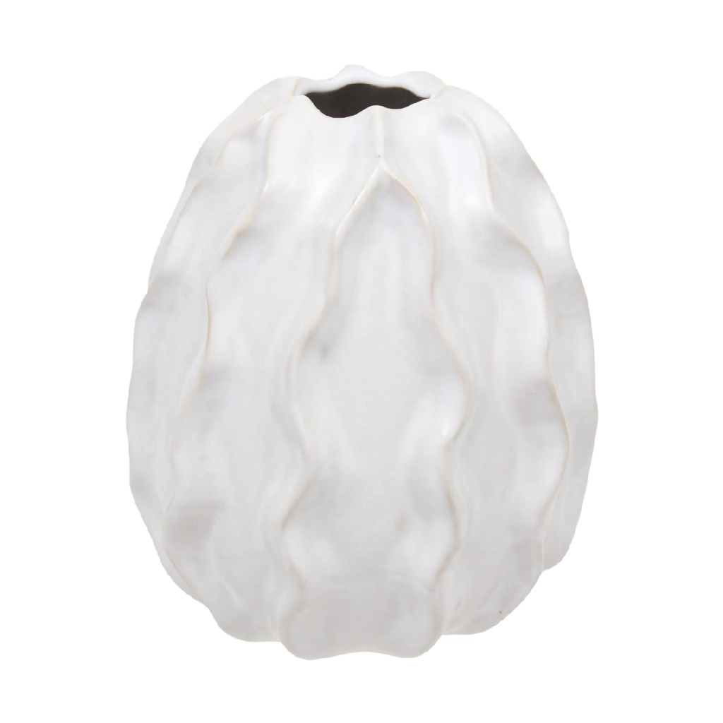 White Textured Ceramic Vase, Organic Rounded Design-natashahinson.shop