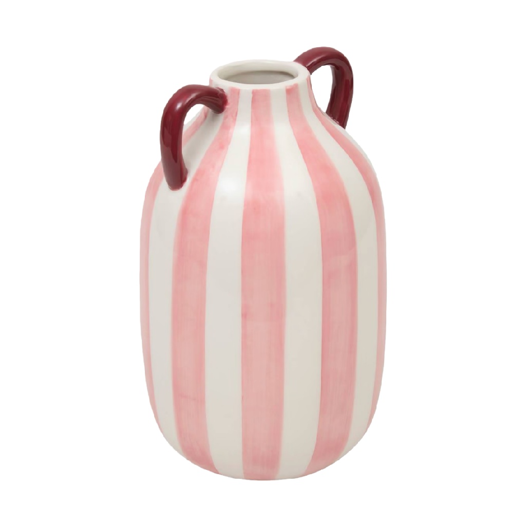 Pink and White Striped Ceramic Vase with Handles-natashahinson.shop