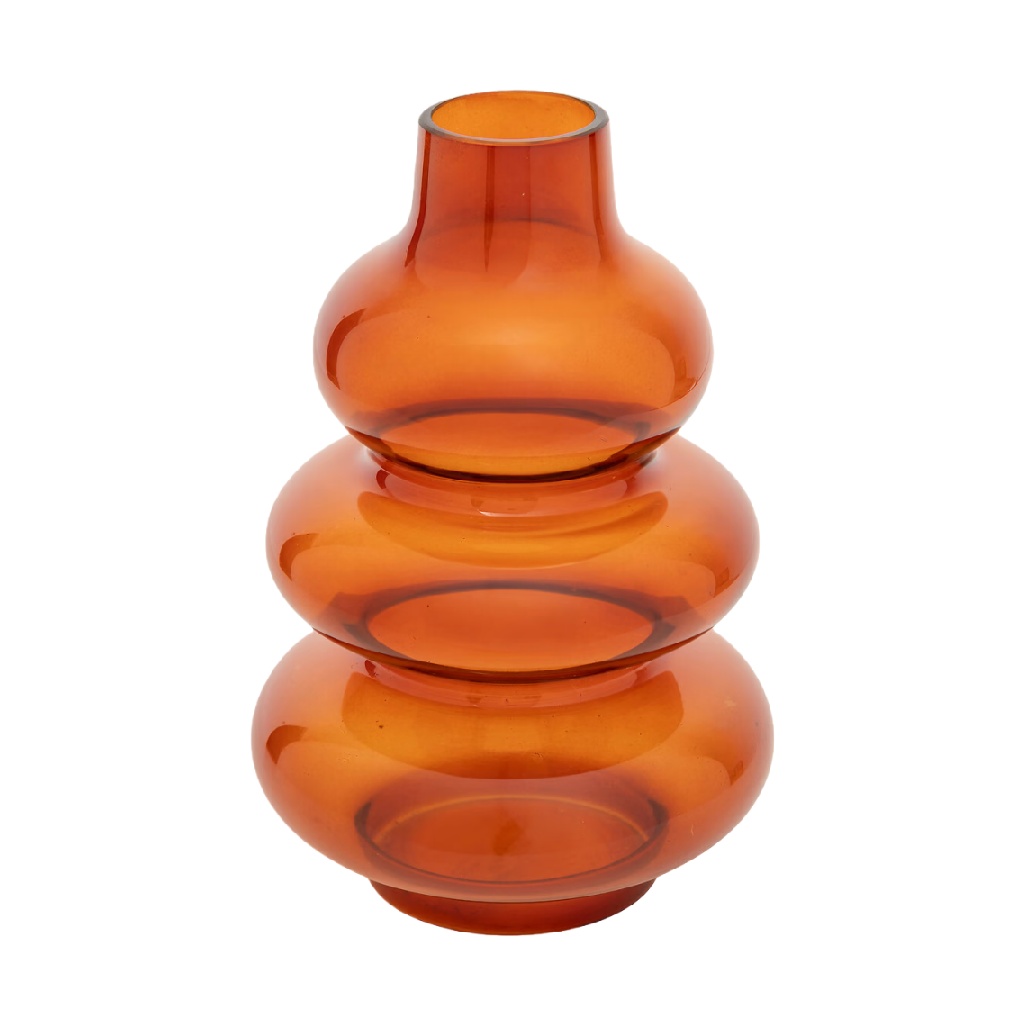 Jarrón decorativo de vidrio ámbar, diseño escalonado contemporáneo-nancyangel.shop