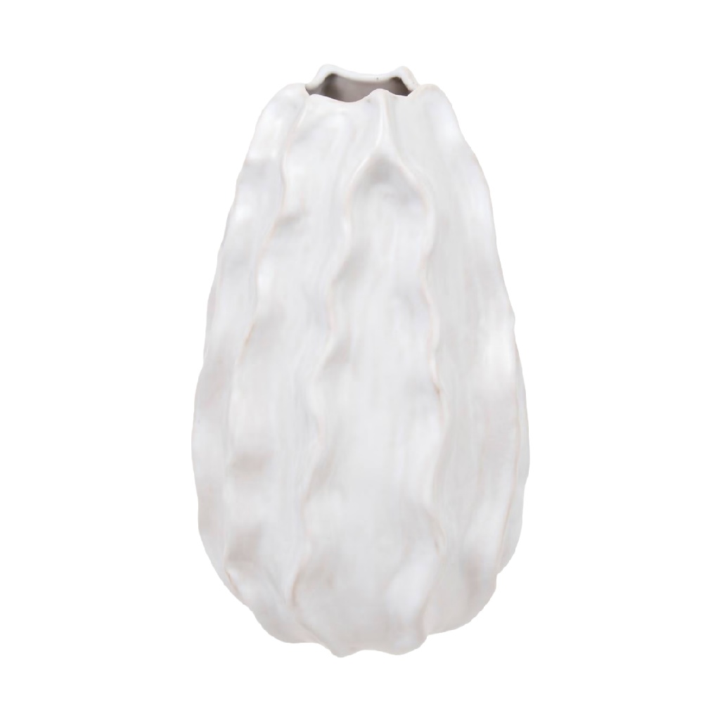 Textured White Ceramic Vase, Narrow Mouth, Organic Wave Design-nancyangel.shop