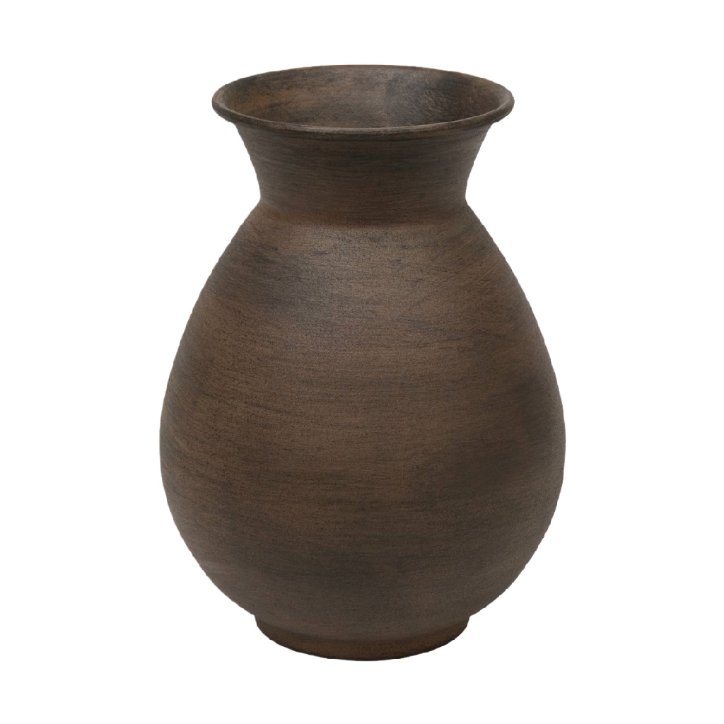 Dark Brown Rustic Ceramic Vase, Rounded Traditional Shape-nancyangel.shop