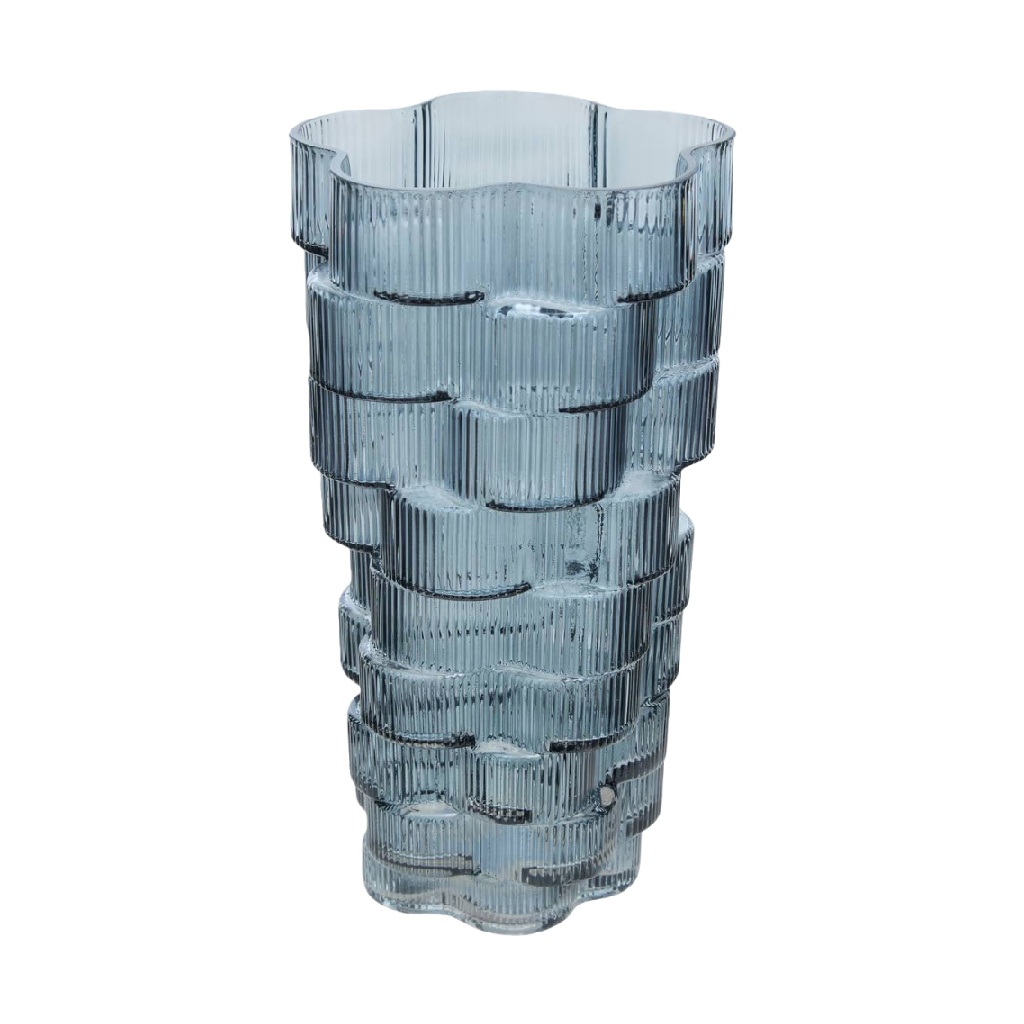 Blue Textured Glass Vase, Tall Irregular Shape-nancyangel.shop