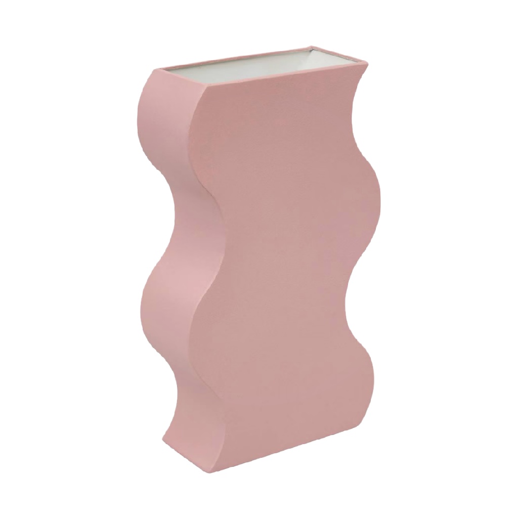 Pink Sculptural Ceramic Vase, Tall Wavy Rectangular Shape-nancyangel.shop