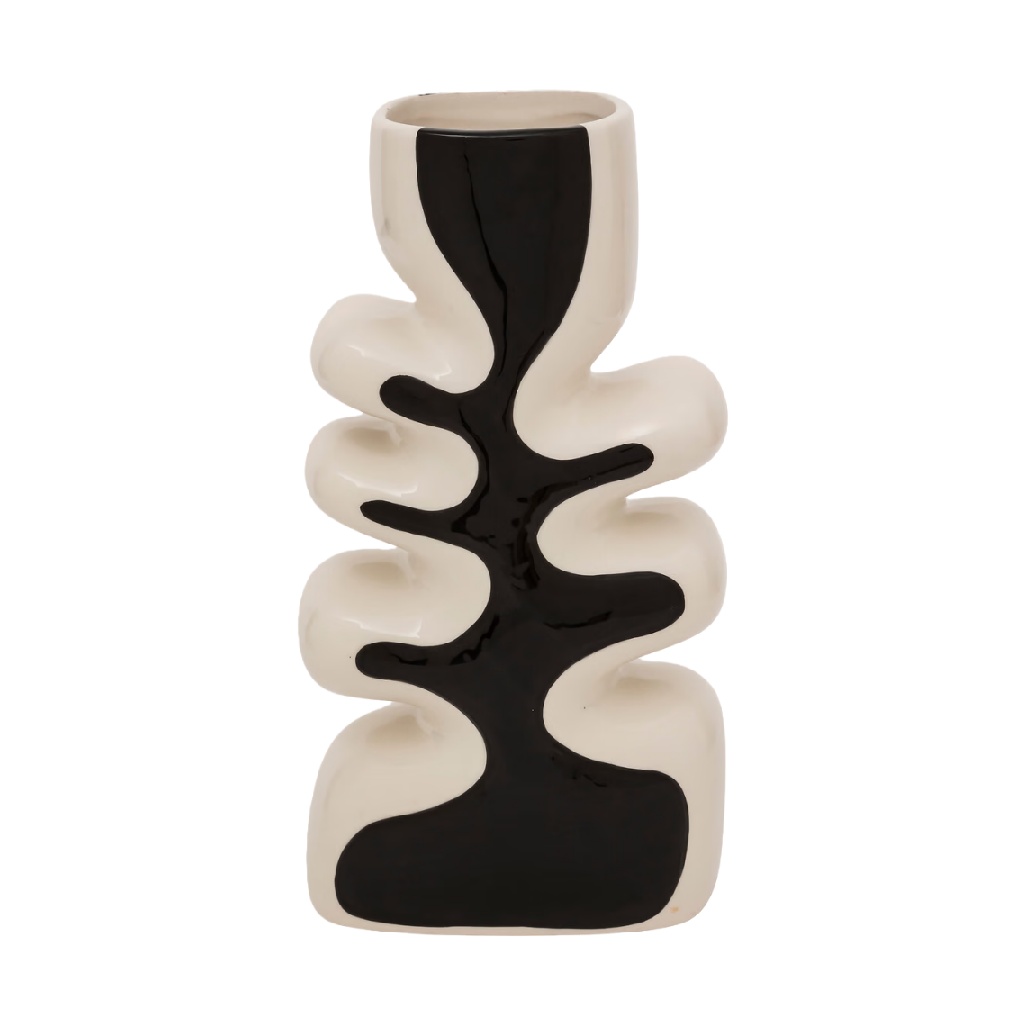 Jarrón decorativo de cerámica blanco y negro con diseño abstracto moderno-nancyangel.shop