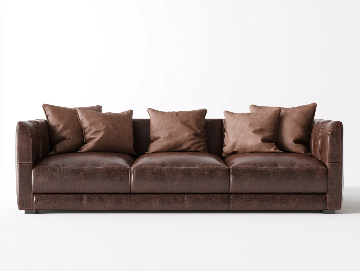 Canapé 3 places-cuir-236x98x80 cm-marron-style contemporain-Homigoden