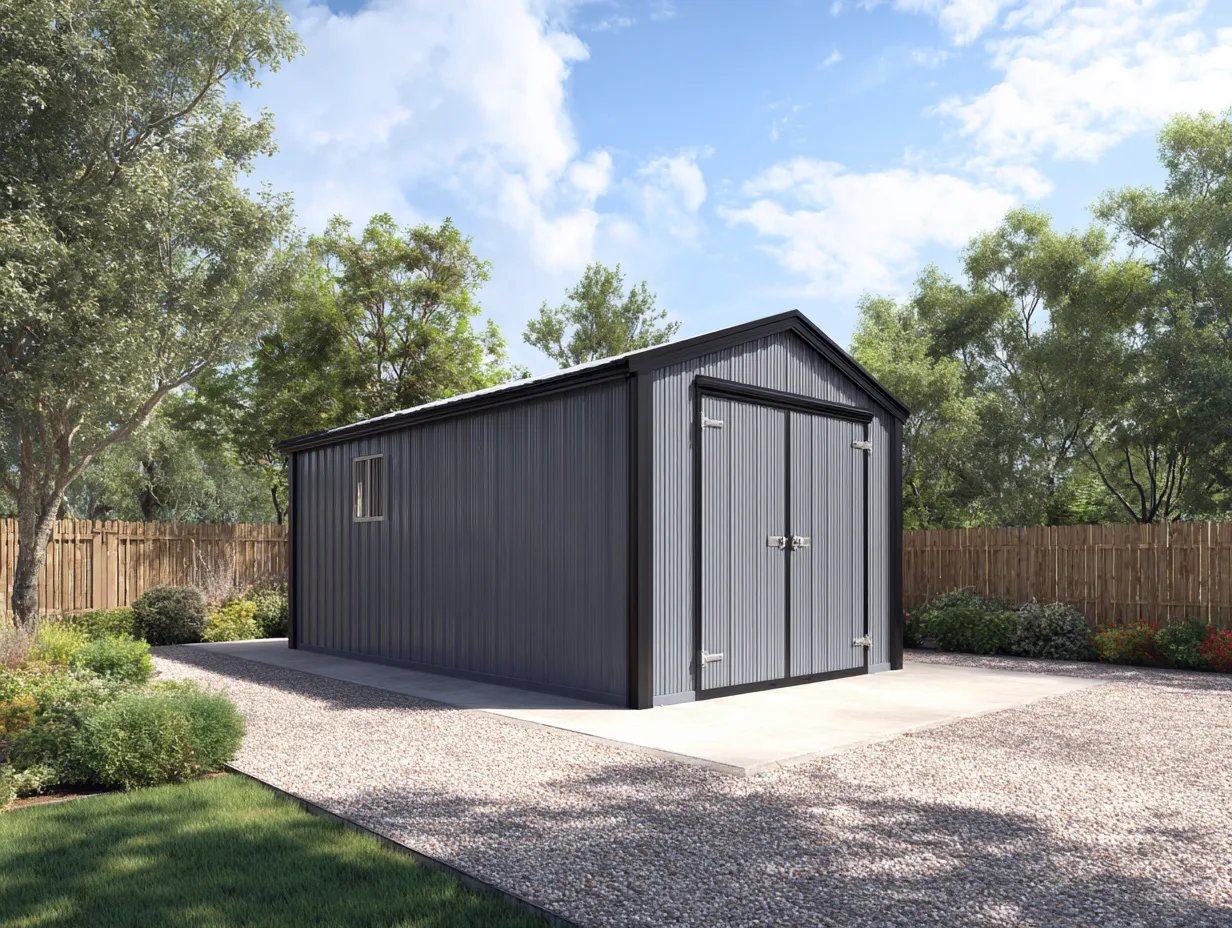 Abri de jardin - métal - 278x184x214 cm - gris foncé - style industriel-Homigoden