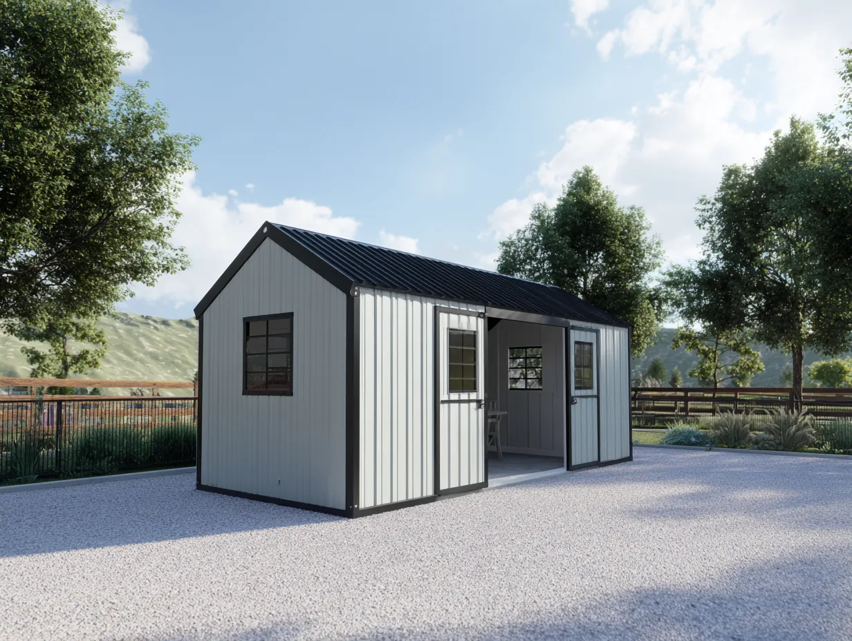 Abri de jardin - acier - 360x220x215 cm - gris clair-gris foncé - style moderne-Homigoden